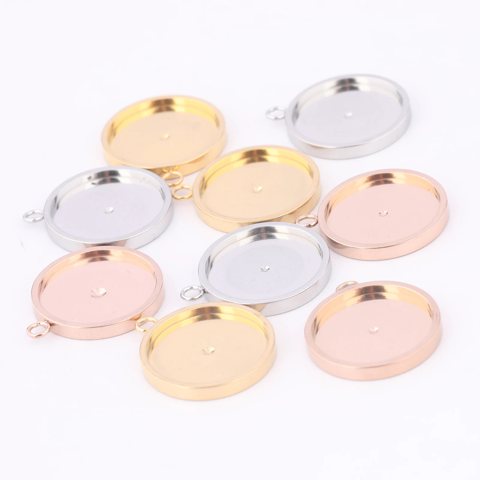 10 Stück Edelstahl Roségold 14 mm Cabochon Lünette Fassung Tabletts DIY Ohrringe Anhänger Basisrohlinge für die Schmuckherstellung