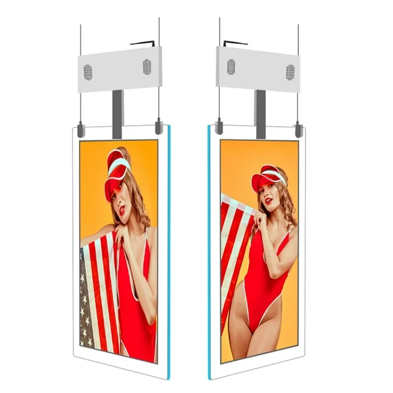 

43 49 55 inch indoor double-sided digital signage window advertising screen ceiling hanging LCD
