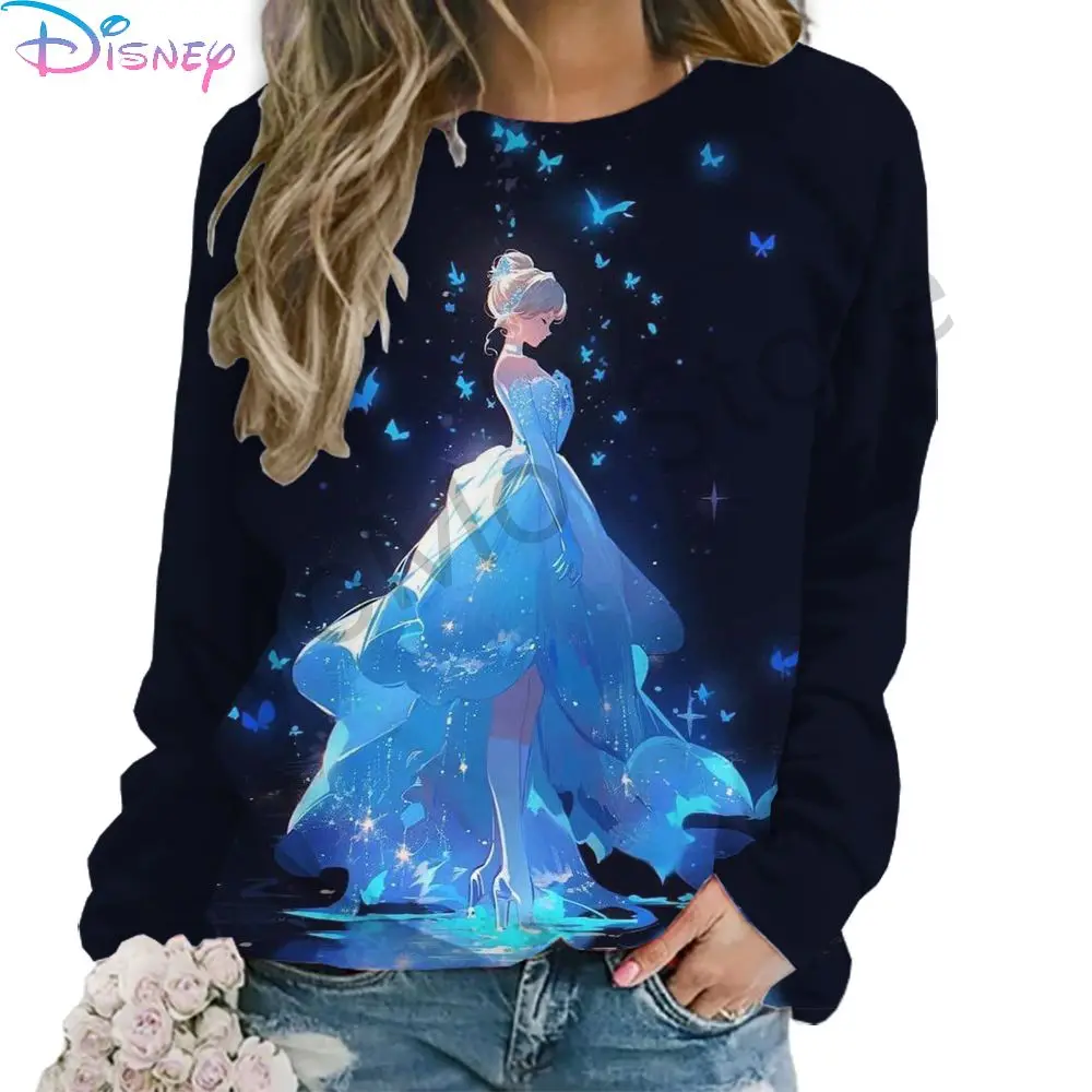 O Neck Women\'s Long Sleeve Sweatshirts Disney Princess Streetwear Youthful Woman Clothes Autumn 3D Print High Quality 2024 New