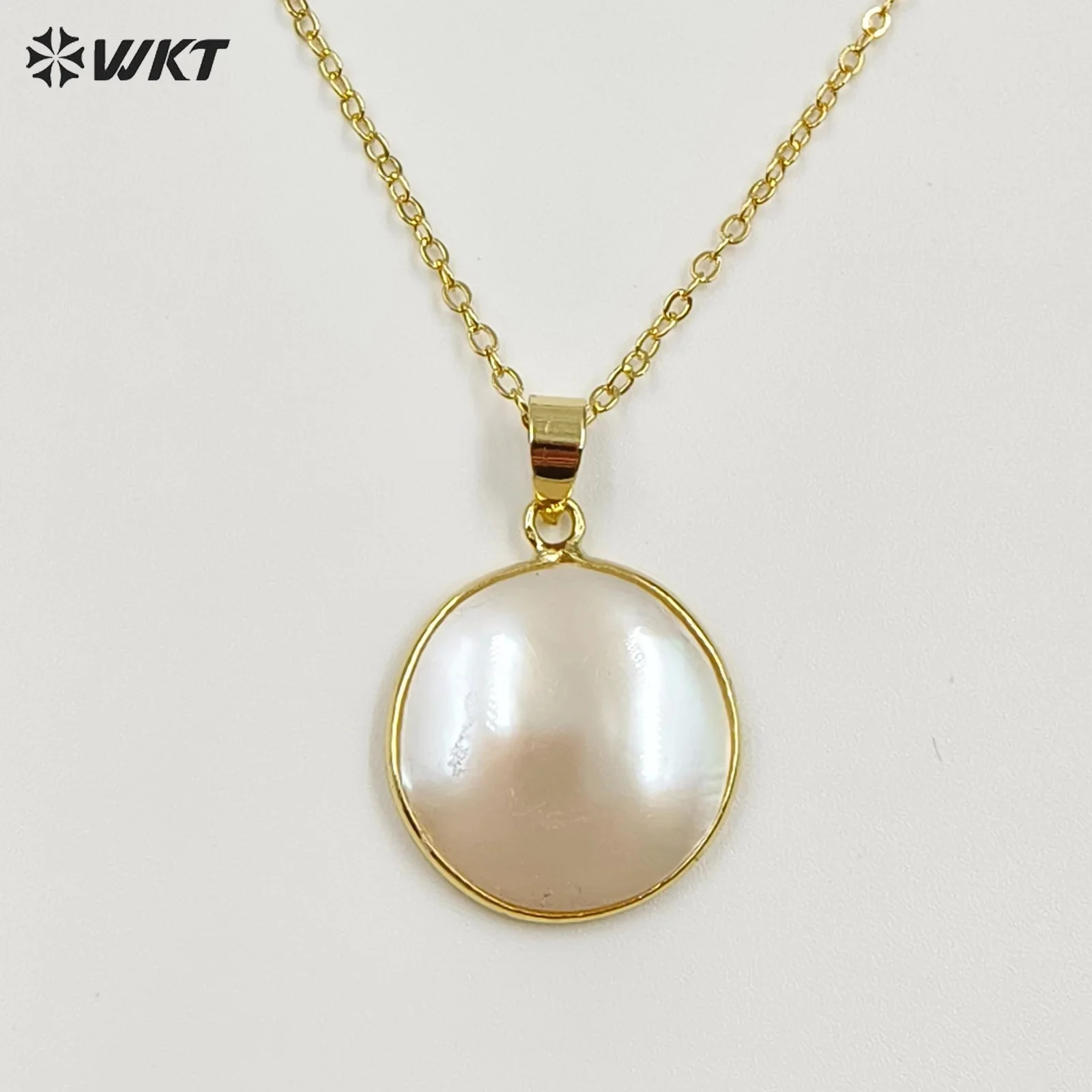 

WT-JN258 Изысканная круглая элегантная белая оболочка может отражать подвеску регулируемое ожерелье для женщин аксессуары на годовщину