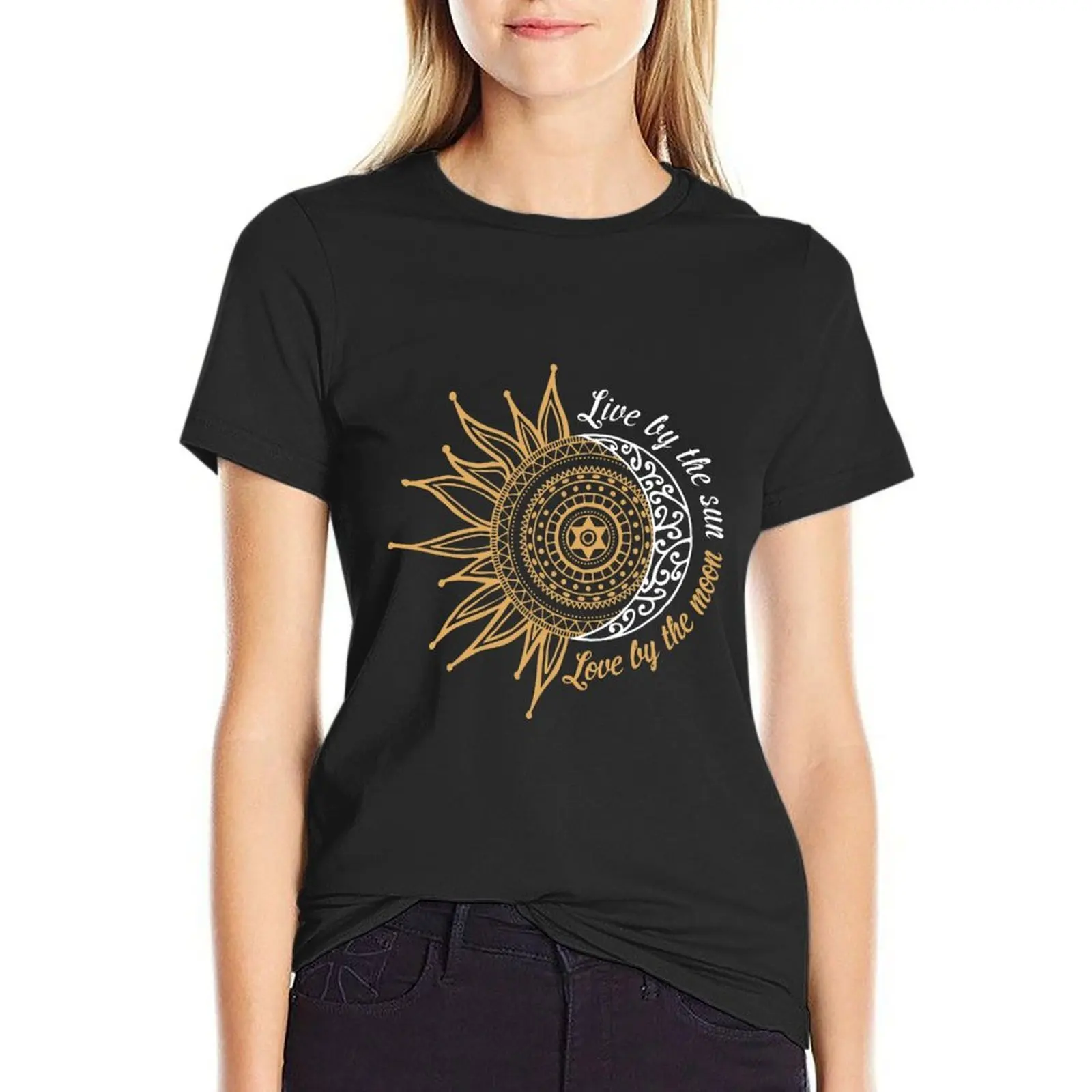 Live By The Sun Love By The Moon Hippie Life T-Shirt oversized Aesthetic clothing summer top t-shirt dress for Women sexy