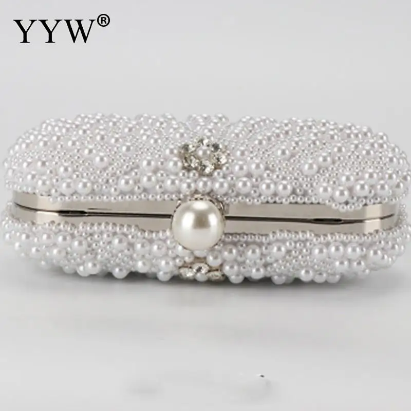 Elegant Plastic Pearl Women Evening Clutch Bag Crystal Beading Bridal Wedding Party Female Handbag Acrylic Lady Messenger Purse