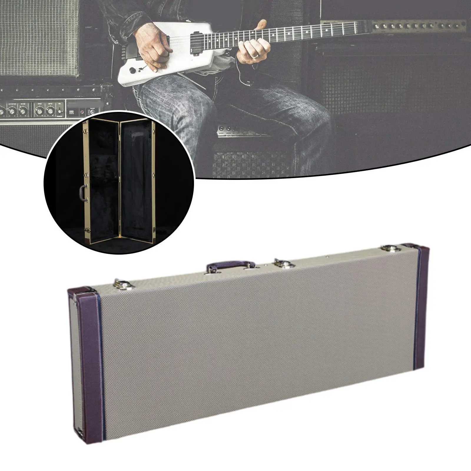 

Electric Guitar Hard Case with Lock Latch Padding Protection Impact Resistant Lockable Dustproof Hard Shell Travel Carrying Case