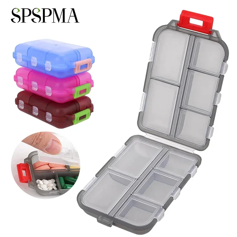 SPSPMA 1Pcs 10 Grid Pill Case Organizer, Mini Portable Travel Pill Case, 10 Compartments Portable Pill Case Small Weekly Travel