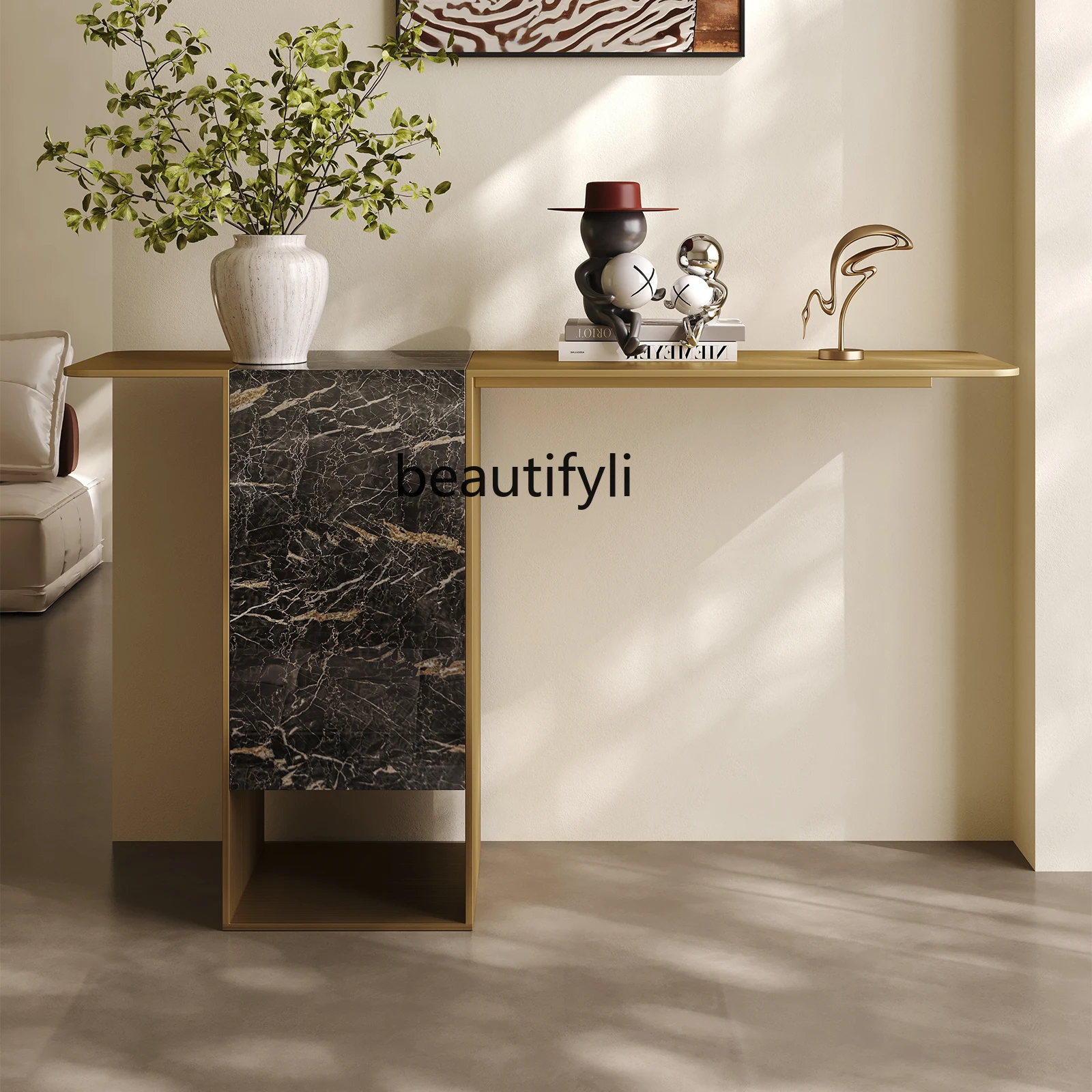 

Super narrow entrance table, light luxury and high-end feeling, against the wall, long strip, wabi-sabi wind storage table