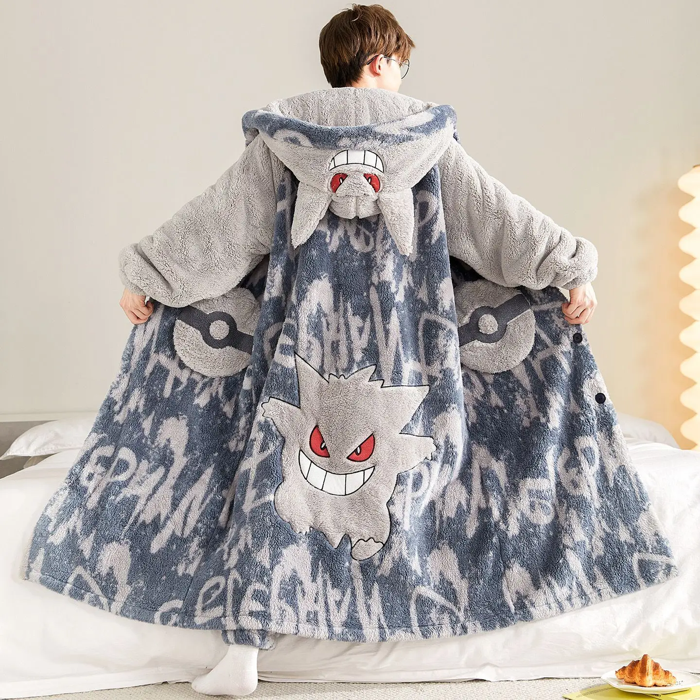gengar-traje-de-pijama-de-invierno-para-hombre-camison-de-lana-coral-de-anime-pokemon-talla-grande-grueso-calido-con-capucha-de-dibujos-animados-conjunto-de-ropa-para-el-hogar-regalo