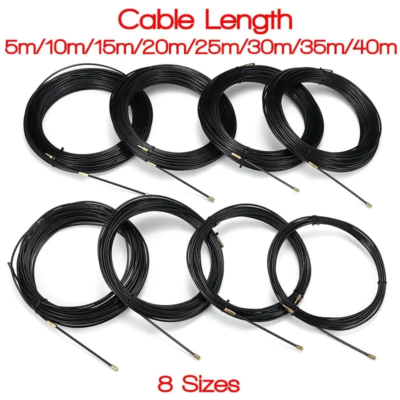 3mm 5/10/15/20/25/30/35/40m cabo push extrator de fibra de vidro preto dispositivo guia elétrico duto rodder peixe fita parede fio conduíte