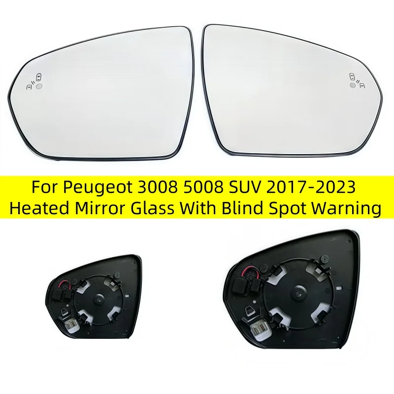 

Car Heated Mirror Glass With Blind Spot Warning For Peugeot 3008 5008 SUV 2017-2022 2023Rearview mirror blind spot heating lens