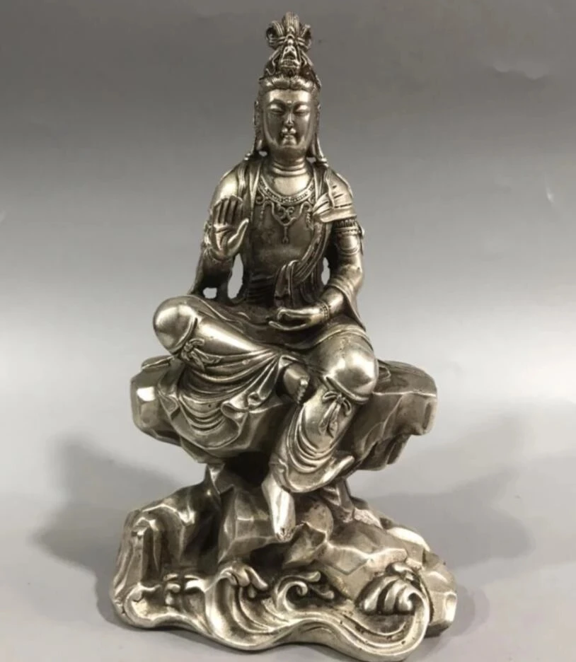 

China White copper Goddess of mercy Buddha crafts statue