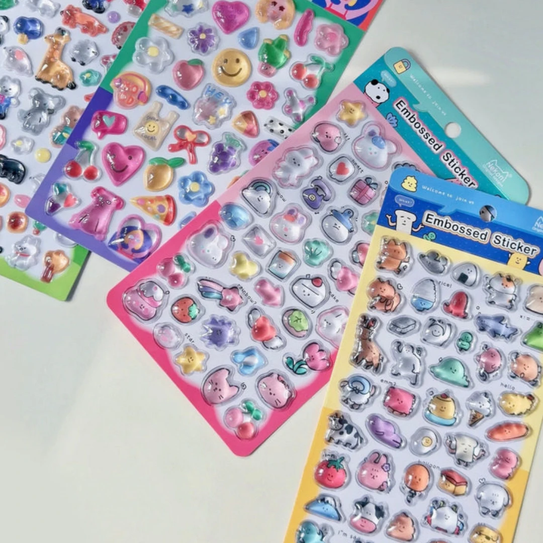 Nekoni Cartoon Fashion 3D Relief Crystal Sticker Scrapbooking Diy Journaling Diary Stationery Sticker School Supplies Gift