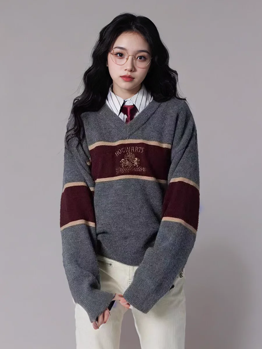 New Ravenclaw Fall Winter Hermione Striped Knit Harryy Potter Slytherin Sweater Women's Sweet Versatile Gryffindor Women's Gifts