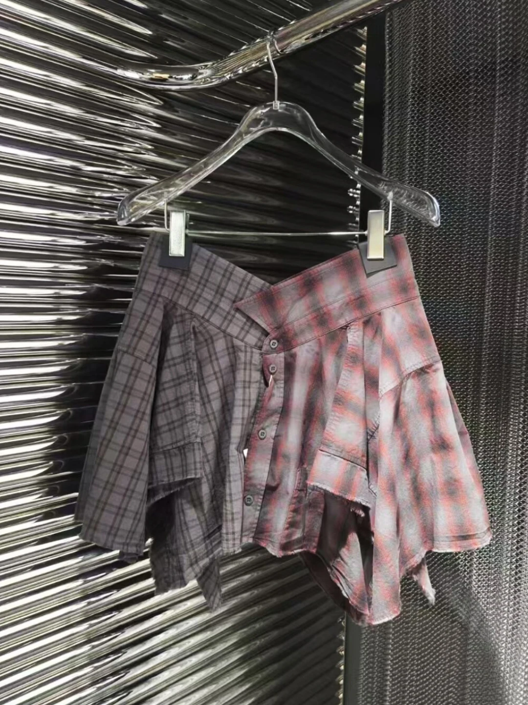 

2025 Autumn New High Waist Cotton Plaid Skirt Pants Irregular A Line Skirt for Women Slim Fit