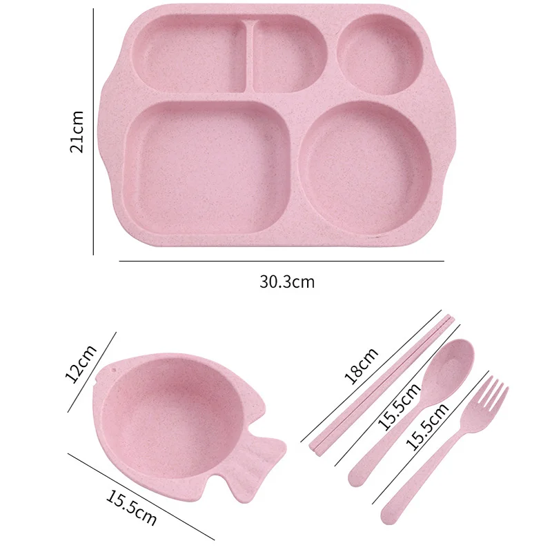 Conjunto de utensílios de mesa infantil, louça infantil, tigela de comida anti-quente, colher e garfo, placas de bebê, 5pcs