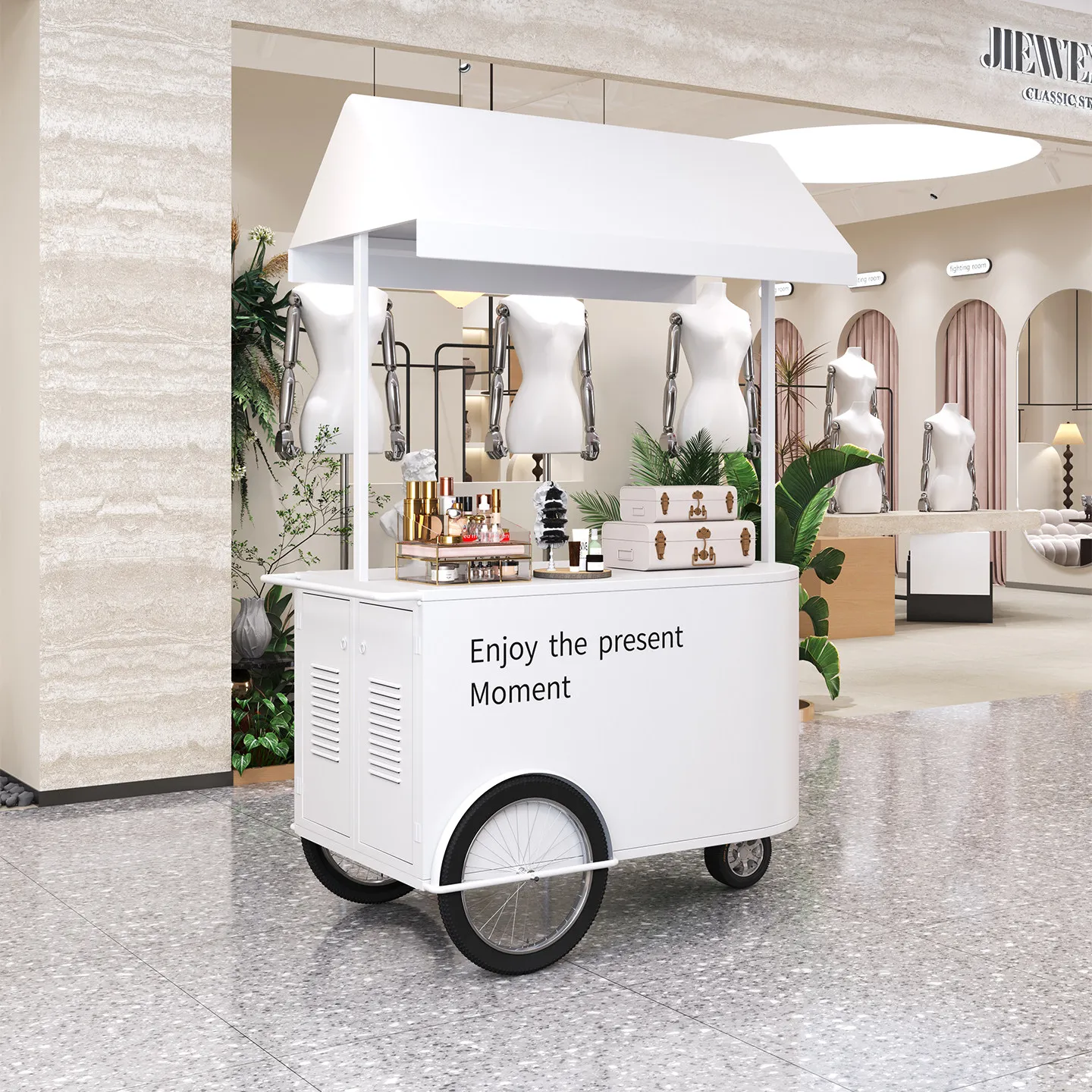 Outdoor wrought iron float multi-functional stall trolley shopping mall hotel event promotion car show mobile promotional vehicl