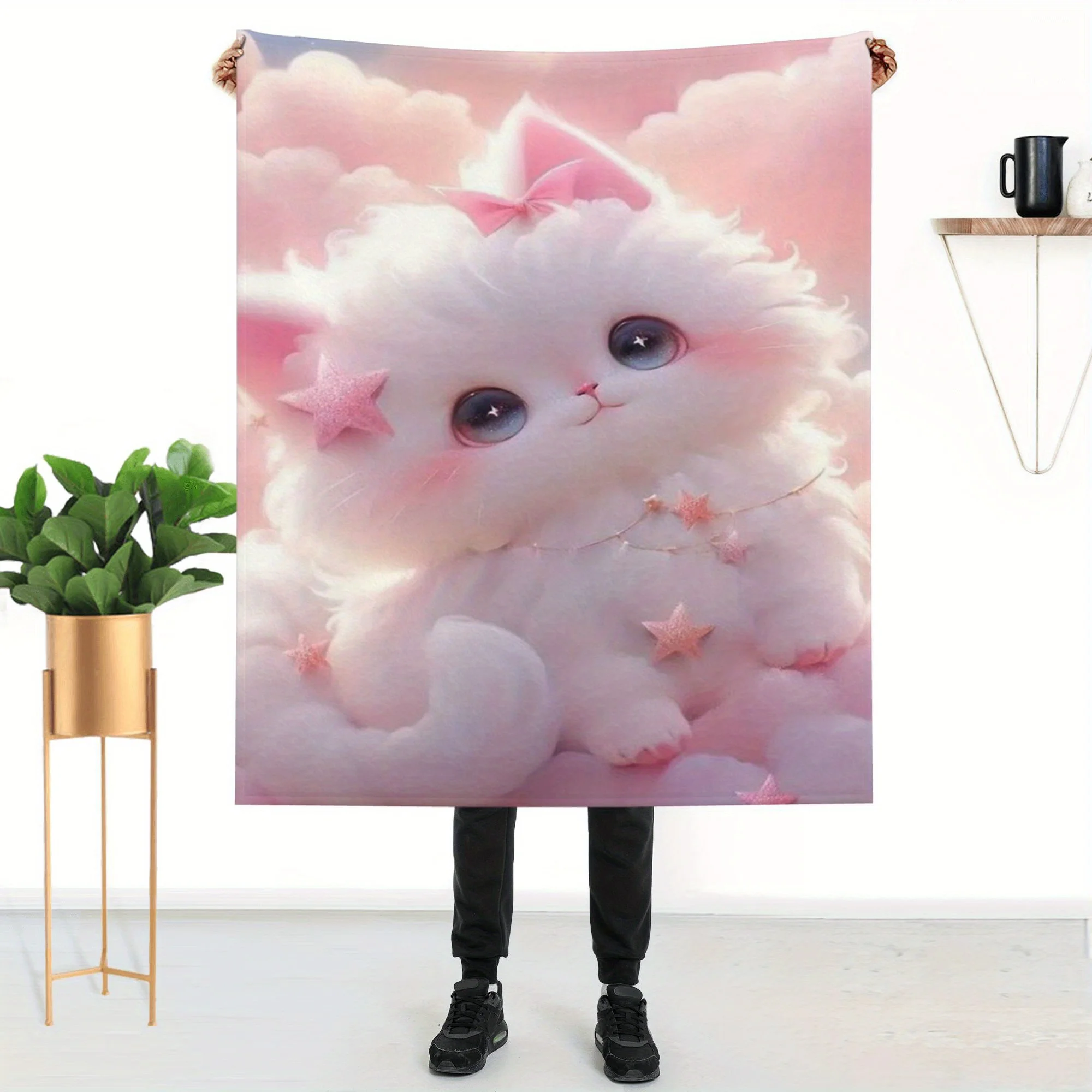 

Уютное фланелевое одеяло с принтом Cloud Cat — мягкое, теплое и легкое для всех сезонов — идеально подходит для дома, офиса и кемпинга