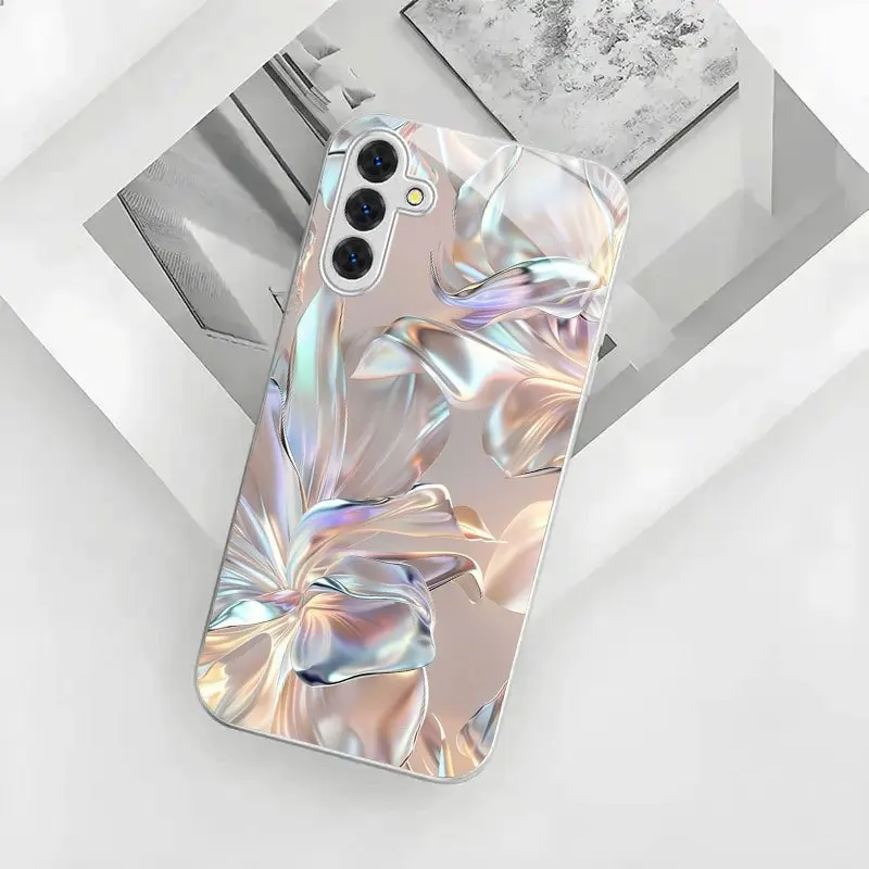 Glossy Flower-Patterned Electroplated Glass Phone Case, suitable for Samsung S26/S25, S24/S23/S22/S21/S20 and other models.