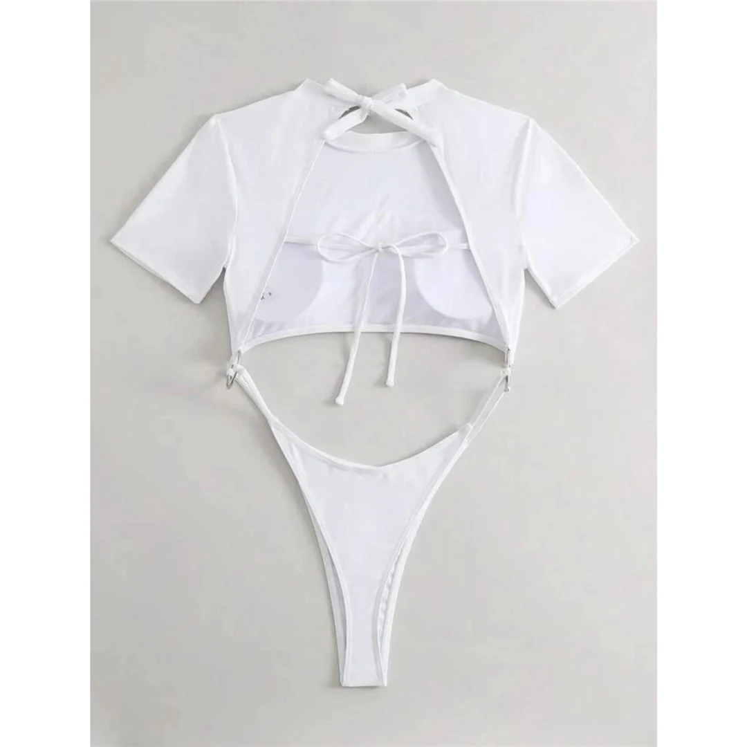 Sexy 9 Farben Mini Micro Thong Cut Damen Badeanzug Einteiliger Badeanzug Kurzarm Badebekleidung Badeanzug V5058 – Detail 22