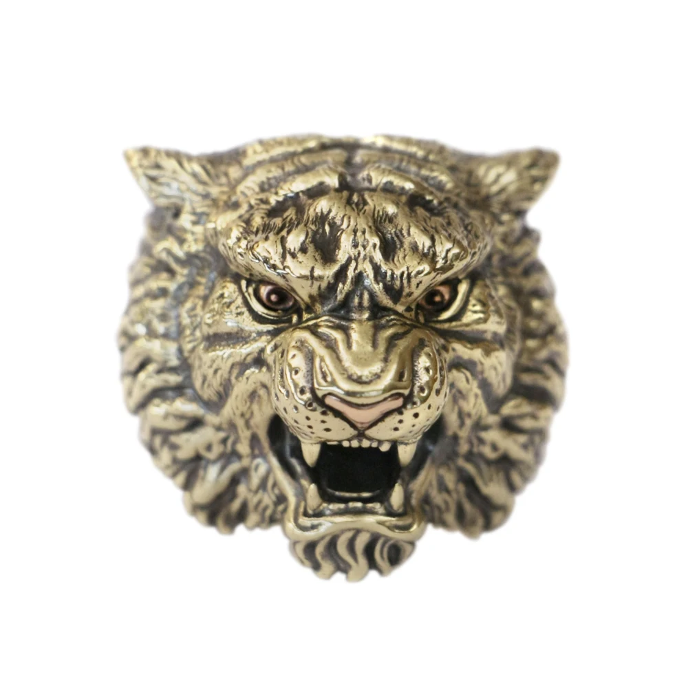 

Copper Eyes Nose Brass Angry Tiger Ring Mens Punk Adjustable Ring BR433 US Size 8~15