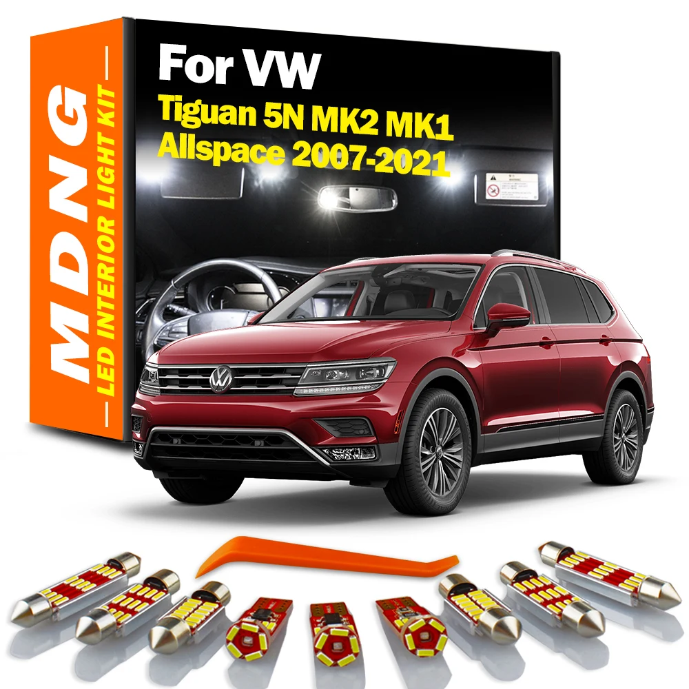 MDNG Canbus Do Volkswagen VW Tiguan 5N MK2 MK1 Allspace 2008-2018 2019 2020 2021 Zestaw żarówek LED do oświetlenia wnętrza Akcesoria samochodowe
