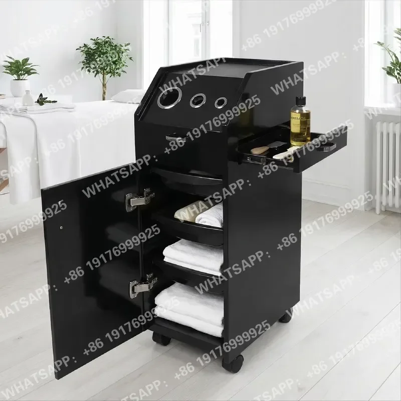 Professional White Salon Cabinet Barber Shop Storage Station Trolley with Lockable Drawers