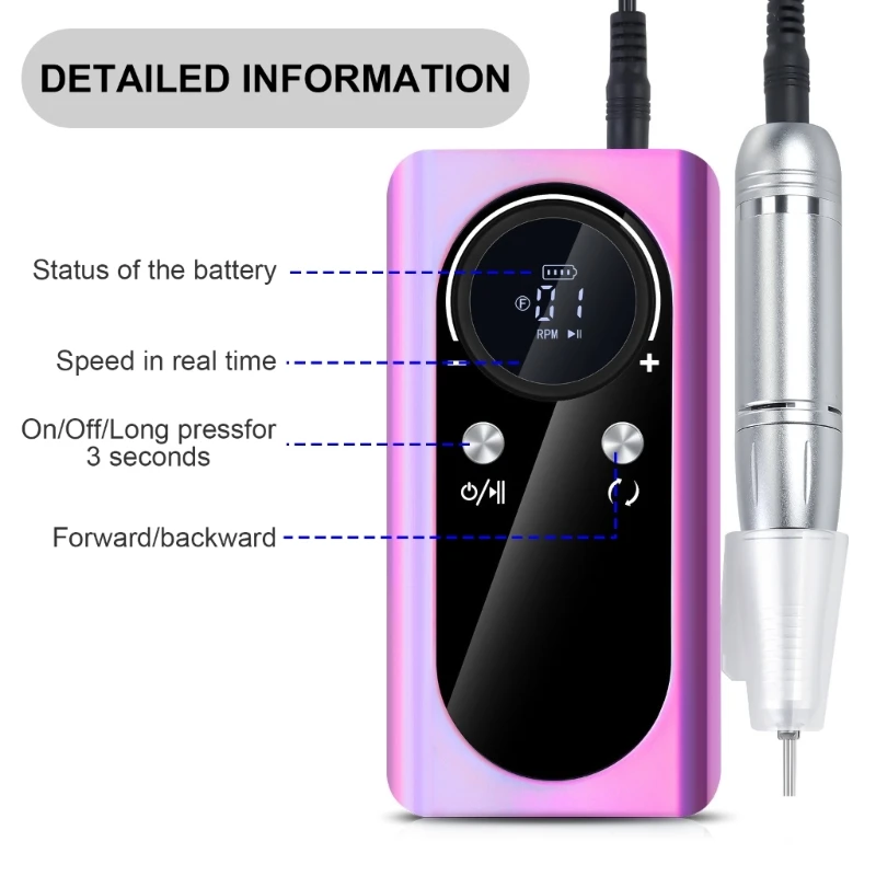 45000rpm broca do prego com tela lcd elétrica máquina broca do prego conjunto máquina arquivo para géis acrílicos unhas