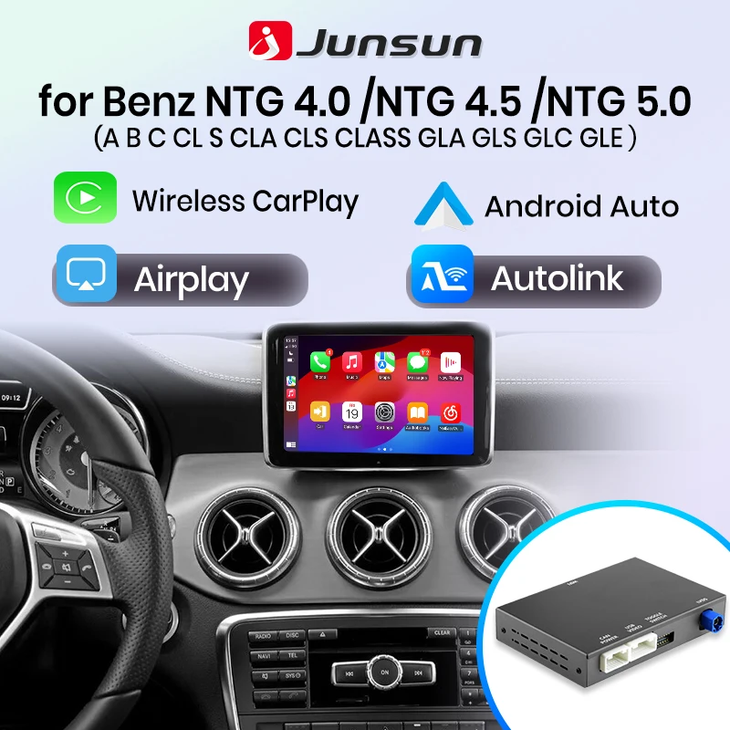 Junsun Wireless Carplay Android Auto Modul für Mercedes A/C/GLC/S Klasse W176 W245 W246 W205 W253 NTG4.0/4.5/5.0 Spiegel Airplay