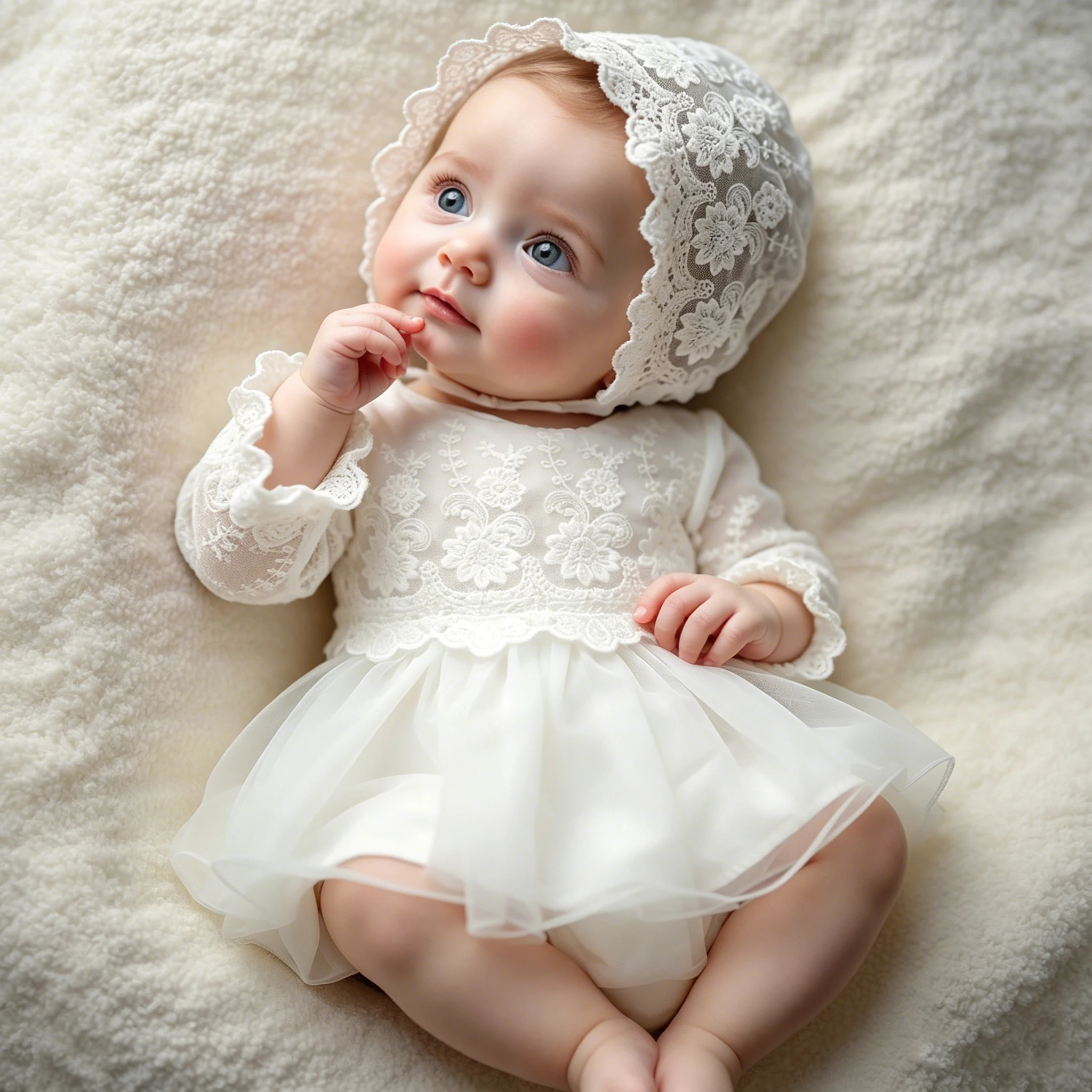 Neugeborenen-Fotografie-Outfit Baby Mädchen Spitzen-Tüllkleid mit Haube Blumenmuster Langarm Prinzessinnenkleid für Taufe Hochzeit Party-HD