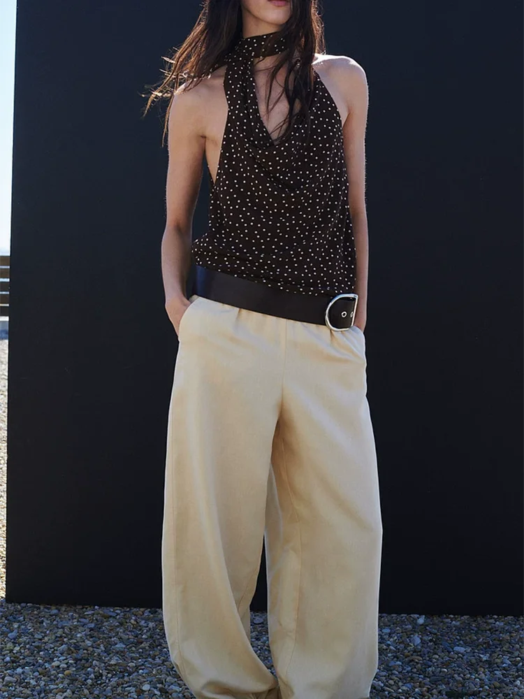 

Summer 2026 New Fashion Sweet Personality Women's Clothing Polka Dot Neck Hanging Strap V-neck Loose Fit Sleeveless Top