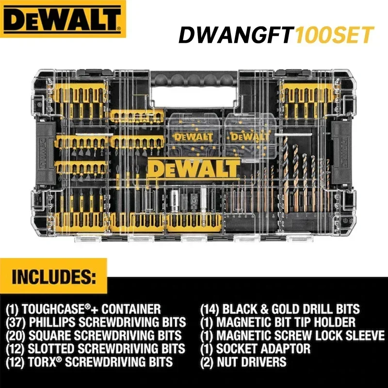 DEWALT FlexTorq Bit Set 100pc ToughCase+ System Woodworking Drill Bits Storage Set Dewalt Tool Accessories DWANGFT100SET