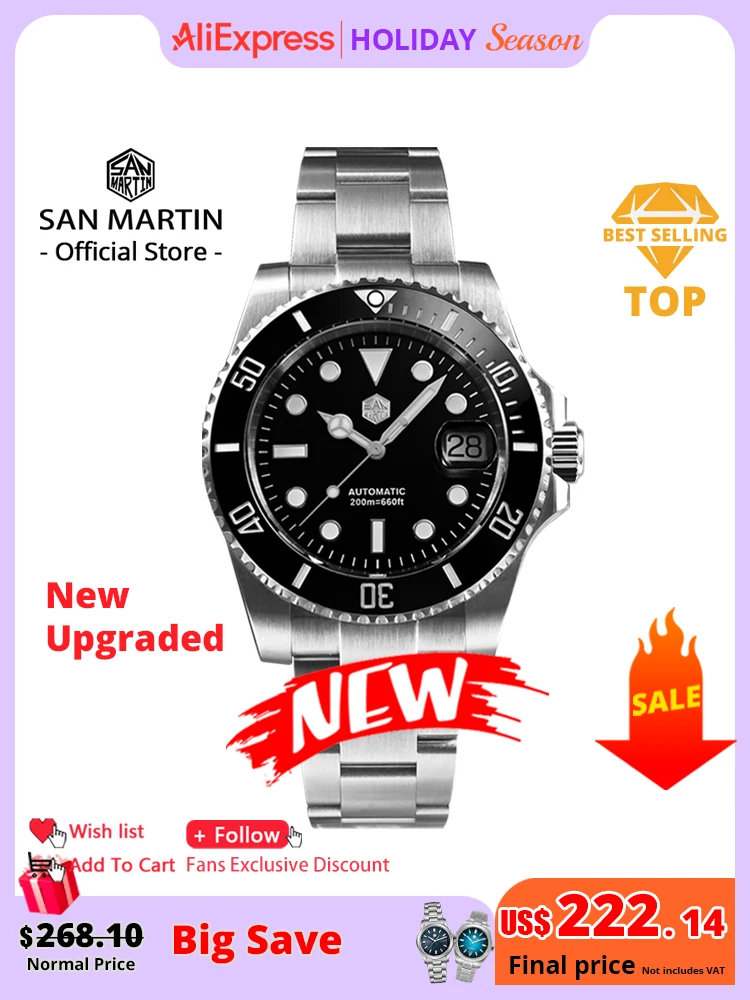 

San Martin Upgraded Version 40mm Water Ghost Diver Watch Men Luxury Automatic Mechanical Watches Sapphire Waterproof 200m SN0017