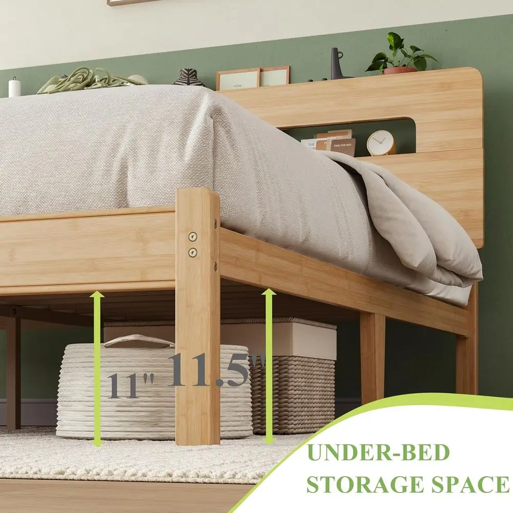 Solid Bamboo Wood Twin XL Bed e with Storage board, 14 inch Platorm Twin XL Bed es No Box Spring Needed with Steel Slats, view 6