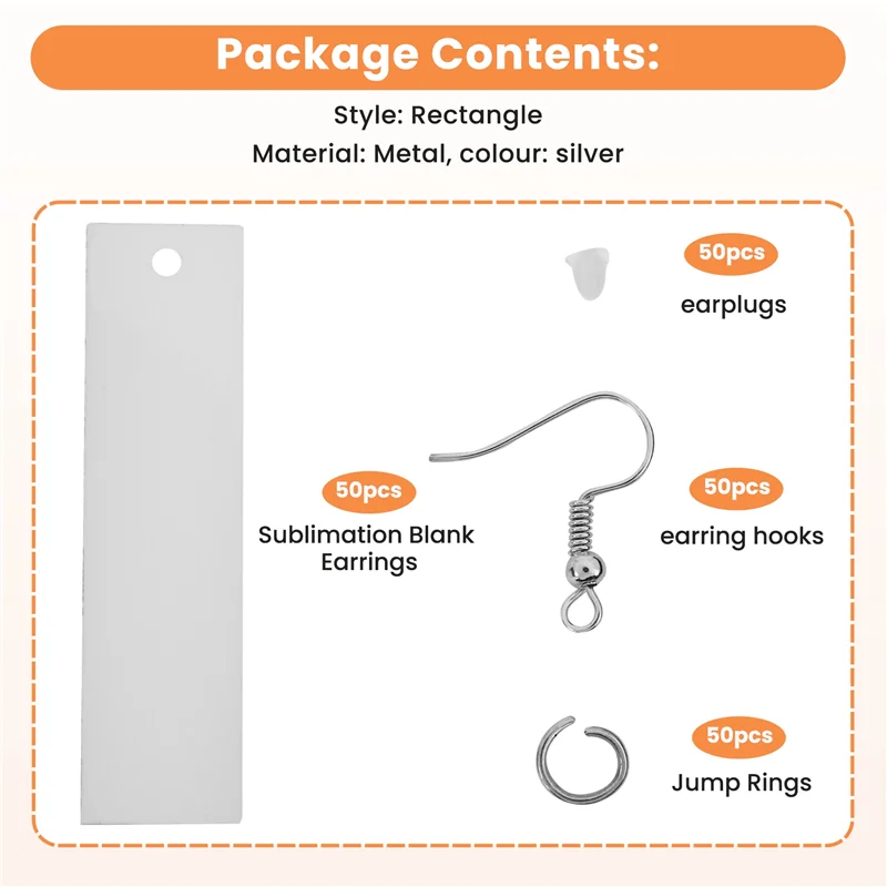 

AX83-50Pcs Sublimation Blank Earrings Rectangular, Heat Transfer Earring Pendant With Earring Bags, DIY Making Sublimation