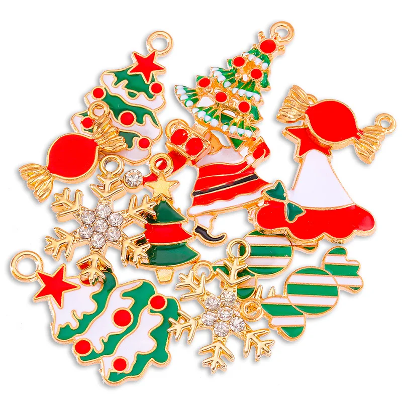 10Pcs Cute Christmas Tree Snowflake Bells Reindeer Christmas Pendant Charms for Jewelry Making DIY Bracelet Necklace Ornaments