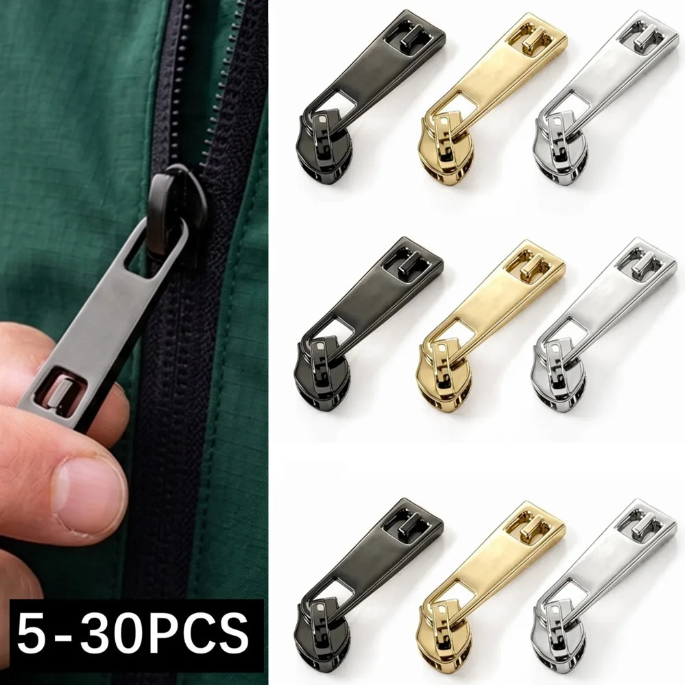 5-30Pcs 5# Metal Zipper Sliders for Nylon Zippers Bag Garment Zip Head Pulls Repair Kits DIY Sewing Hardware Accessories