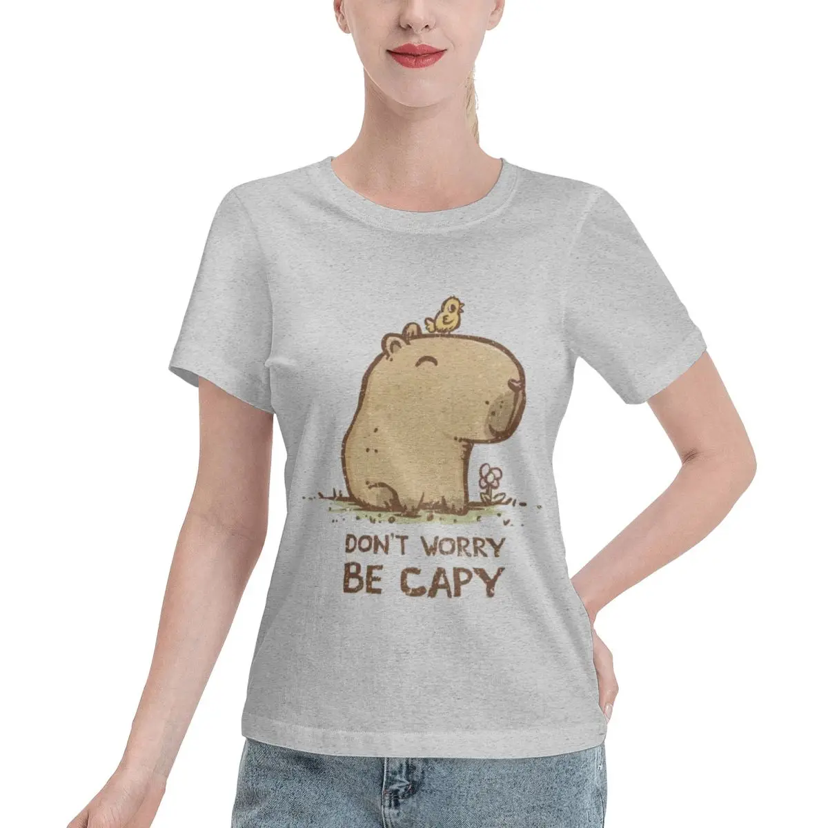 

Don't Worry, Be Capy capybara Luxury T Shirts for Women's Summer Print Shirt Cotton High Quality Clothing Streetwear