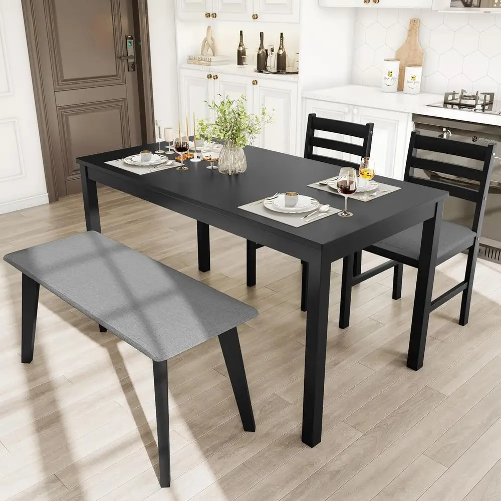 

Solid Wood Modern Dining Set with 4 Chairs and Bench, Ideal for Kitchen, Bar, Living Room, Breakfast Nook, Black