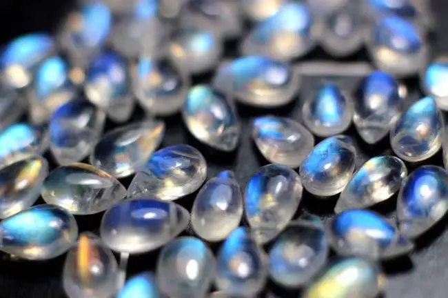 one piece AA loose beads white blue rainbow moonstone FLAT DROP FACETED for DIY jewelry making   FPPJ wholesalenature
