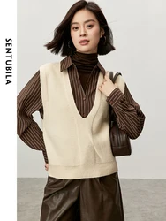 SENTUBILA Casual Allentato Maglia Maglione Maglia per Le Donne 2024 Autunno Semplice di Base Senza Maniche Con Scollo A V Solido Pullover Delle Donne W43E56569