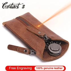 Vintage Genuine Leather Men Key Wallet For Car Keychain Covers Zipper Key Case Bag Male Key Holder Housekeeper Keys Organizer