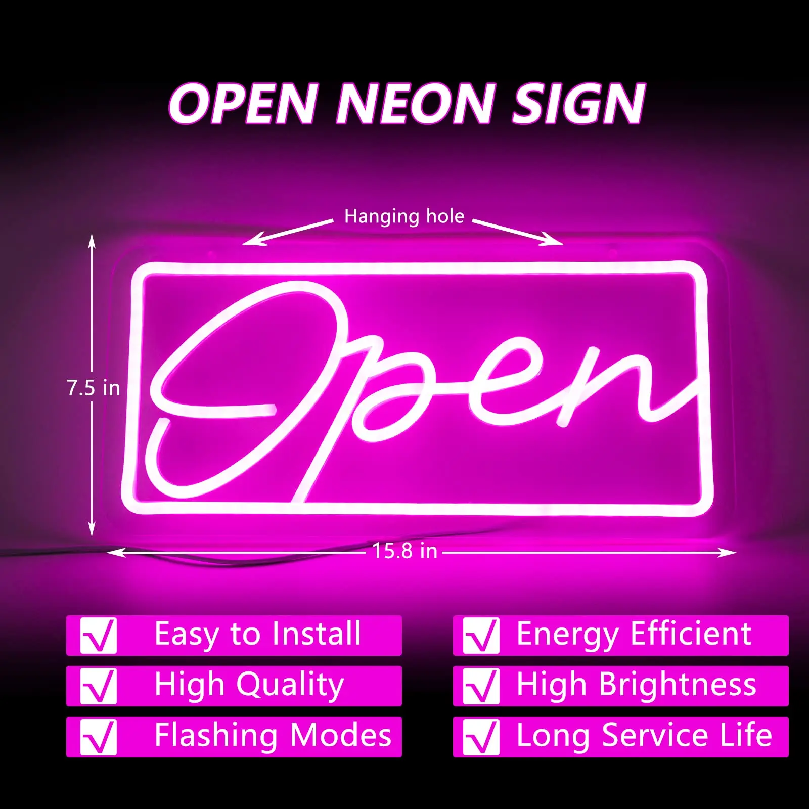 Open Neon Sign Light LED Neon Lamps Wall Hanging Decor Romantic Atmosphere Light for Home Store Business Bar Club Decorative USB