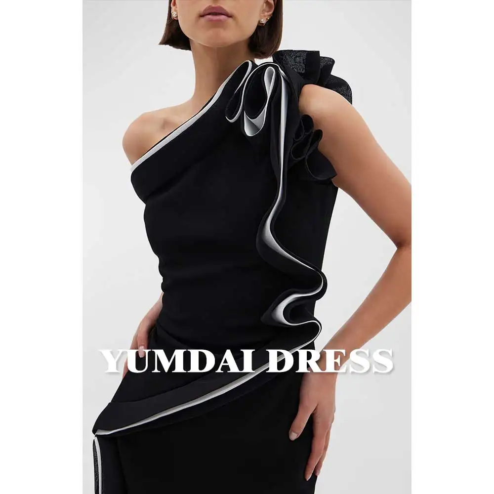 

YUMDAI Dubai Luxury Black One Shoulder Sleeve Party Evening Dress 2024 Saudi Special Occasion Formal Sleeveless Chiffon Gown