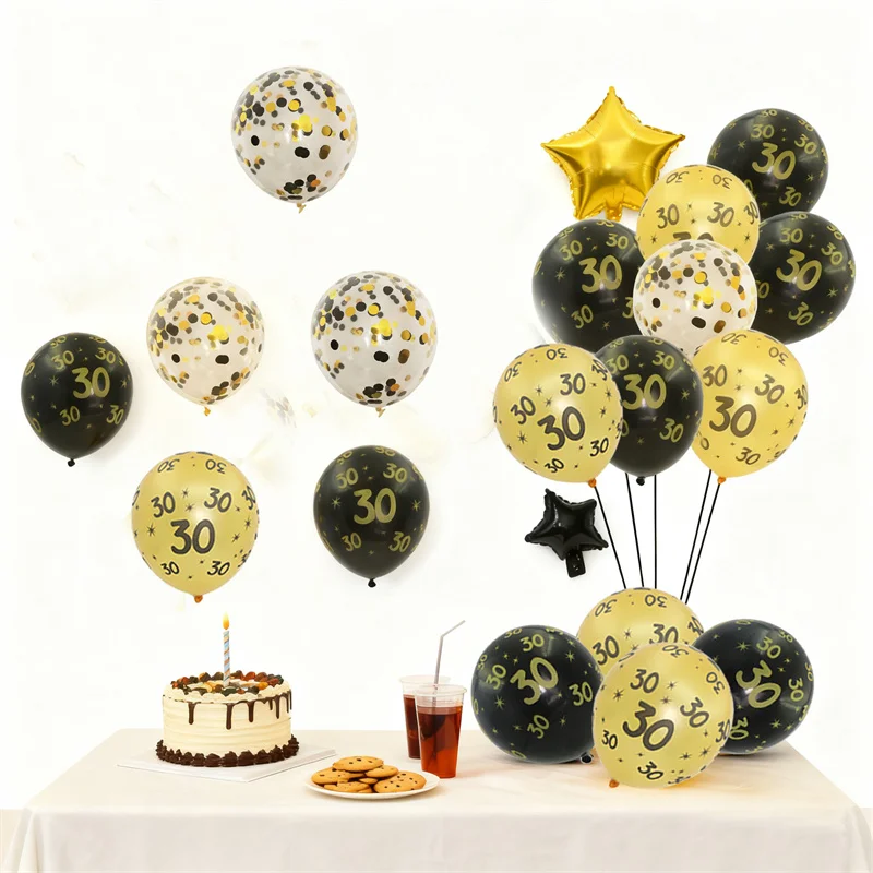 

15Pcs 12inch Black Gold 18 30 40 50 60 Year Old Latex Balloons Adult Birthday Party Decor 30th 40th 50th 60th Birthday Balloons