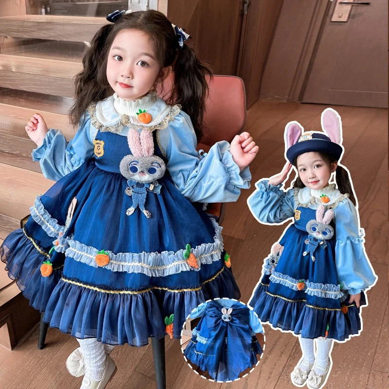 

Judy Hops Girls Lolita Dress, Rabbit Police Original Plush Tutu Gown for Kids Winter Party Wear