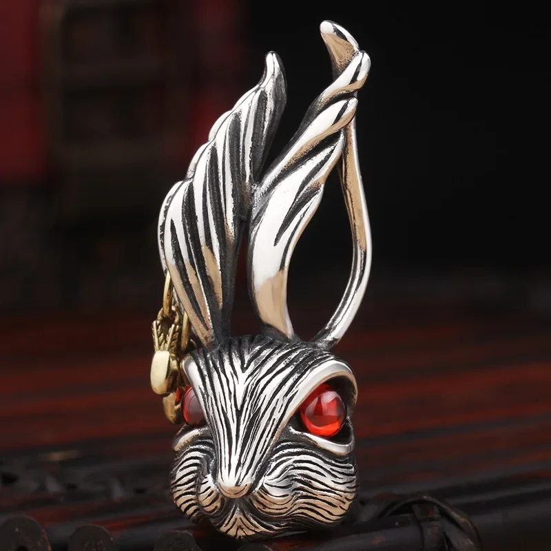 925 Silver Creative Rabbit Necklace for Women Pendant Men Art Handsome Hip-hop Style Design Sense Red Crystal Banquet Jewelry