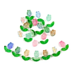 20Pcs 9mm Handmade Glass Tulip Flower Leaf Beads Multicolor Glaze Loose Beads for Bracelet Necklace DIY Jewelry Craft Making