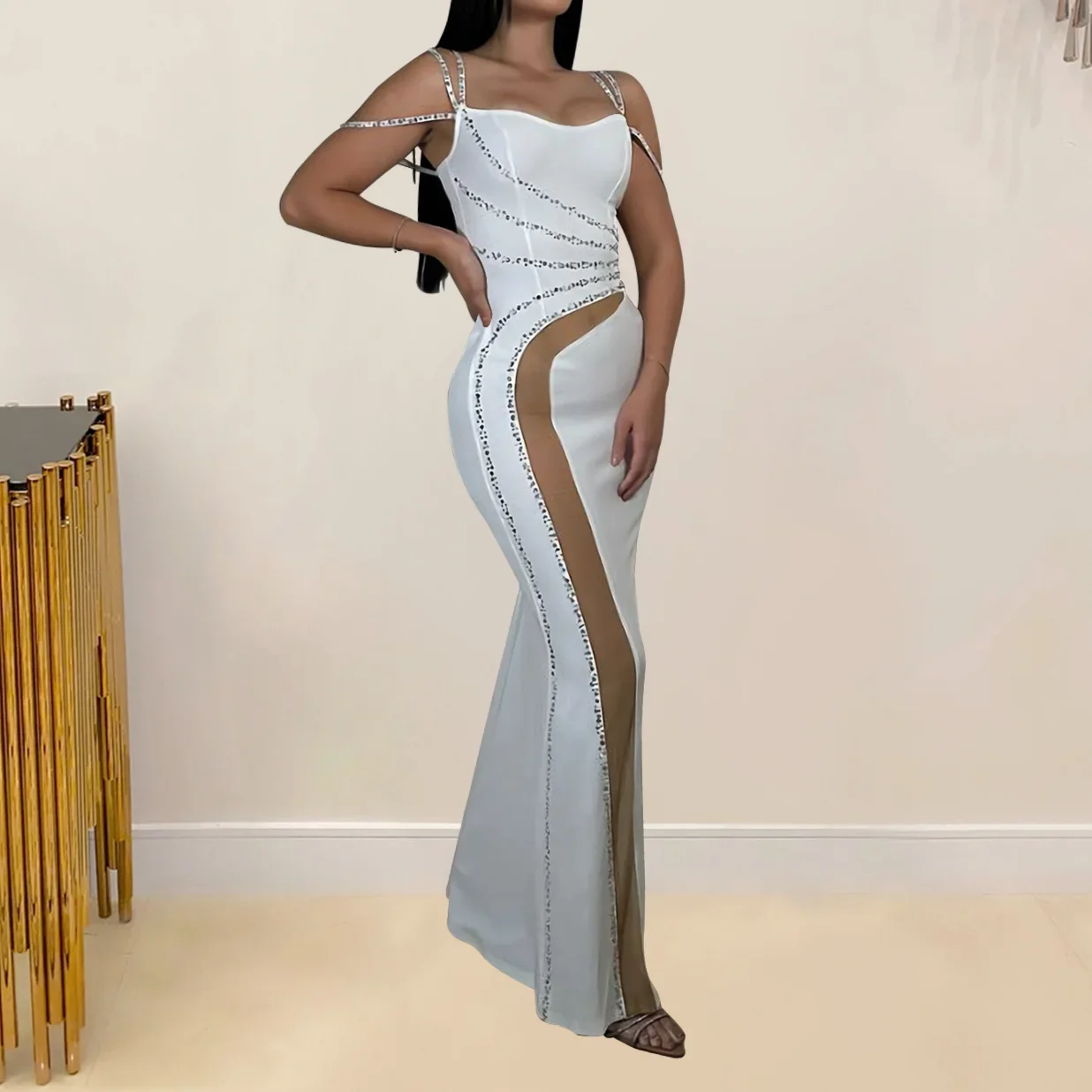 Robe longue de soirée pour femmes, tenue de Rhélégante, sexy, perles, ORY, Xsy01, été