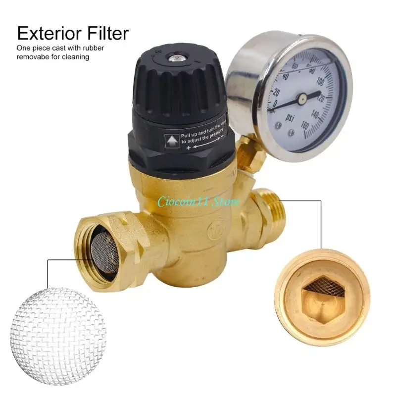 Y1UB Water Pressure Reducer RVs Water Pressure Regulator with Gauges Inlet Screened Filters Water Pressure Regulator Valves