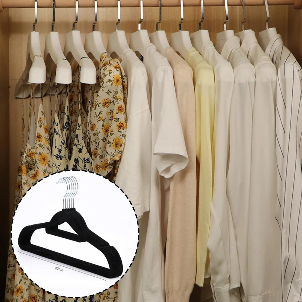 10 Pcs Flocking Material Drying Hangers Thicked Anti-slip Clothes Hanging Rack For Living Room