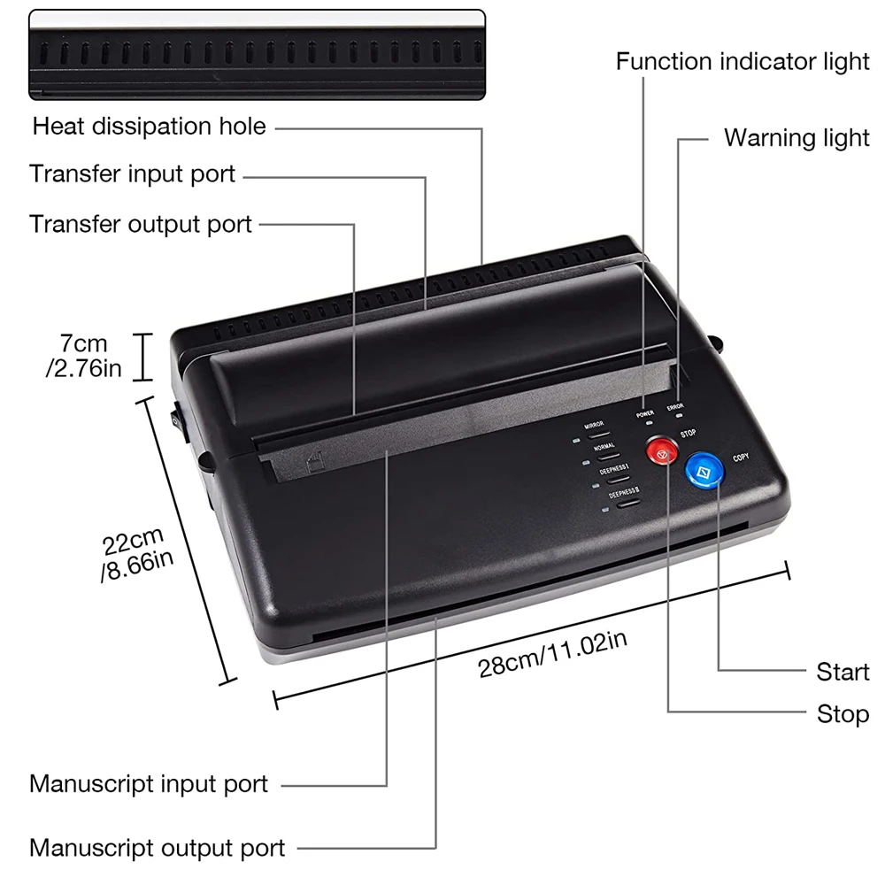 Tattoo Transfer Stencil Machine Thermal Copier for Printing and Transferring Drawing Tools A4 Thermal Printers Tattoo Supply