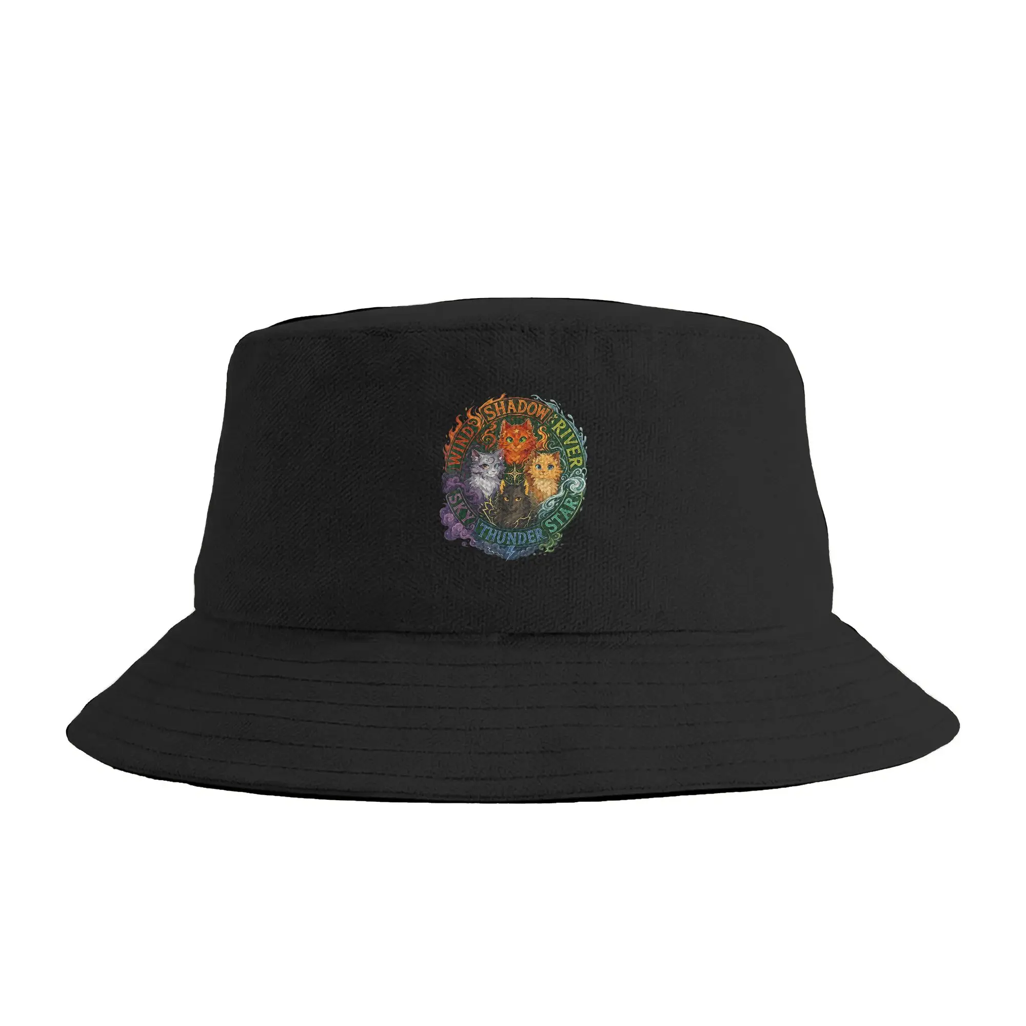 Wind Shadow River Star Thunder Sky Cat Feline Bucket Hat  Streetwear Fisherman Caps Personality Fishing Visor Hats For Couple